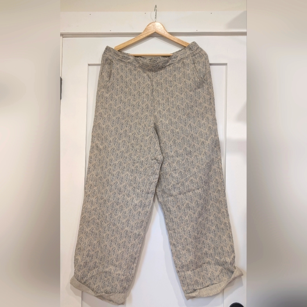 Orvis Wide Leg Linen-Blend Pants in Light Gray Pattern